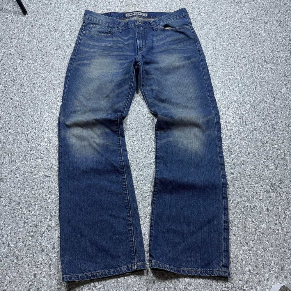 Early 2000's Express Boot Cut Jeans Men's 33x32 Blue Faded